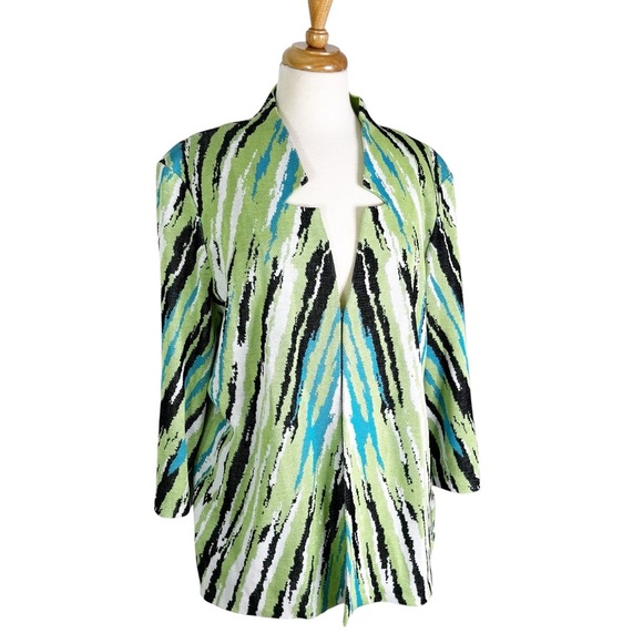 Ming Wang Knit Blazer Blue Green Black White Size XL - Picture 4 of 12